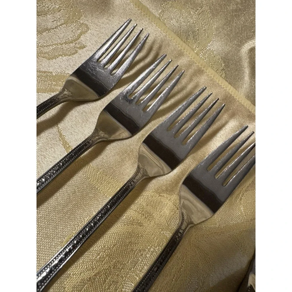 Vintage Orleans Silver ORL32 Stainless Flatware Hammered Handle Japan 15pc MCM